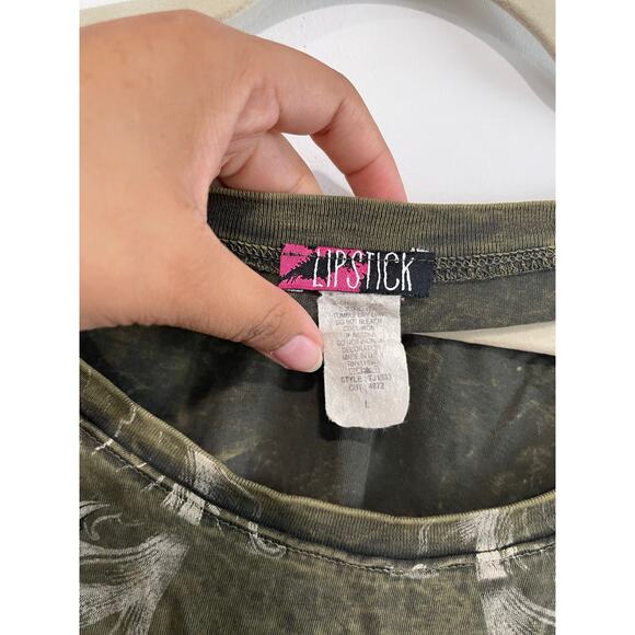 Y2K Lipstick Rhinestone Skull Graphic Grunge Acid Wash Long Sleeve Size Large - Picture 2 of 3